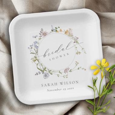 Cute Rustic Meadow Floral Wreath Bridal Shower Paper Plates