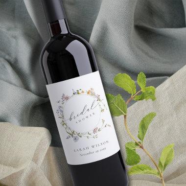 Cute Rustic Meadow Floral Wreath  Wine Label