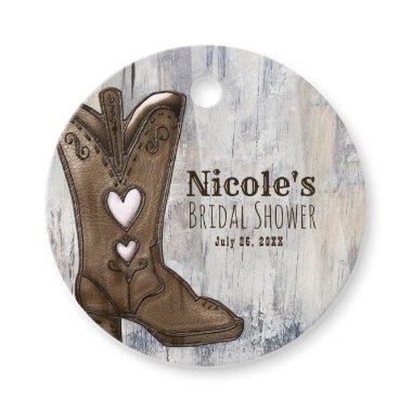Cute Rustic Pink Cowgirl Heart Boots Bridal Shower Favor Tags