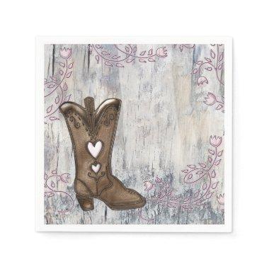 Cute Rustic Pink Heart Cowgirl Boots Bridal Shower Napkins