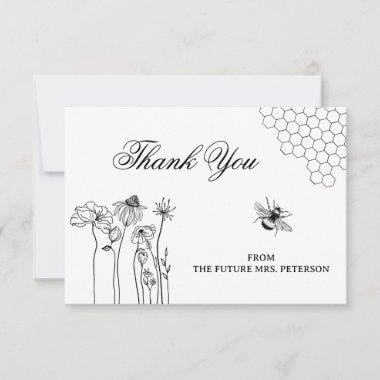 Cute Rustic Wildflower Bee Bridal Shower Thank You Note Invitations