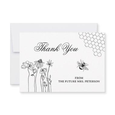 Cute Rustic Wildflower Bee Bridal Shower Thank You Note Invitations