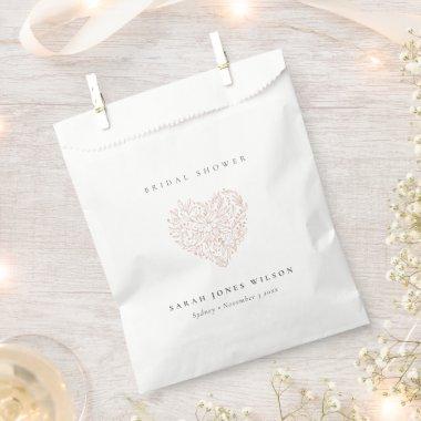 Cute Simple Dusky Blush Floral Heart Bridal Shower Favor Bag