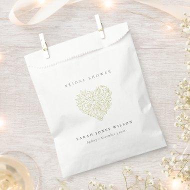 Cute Simple Dusky Green Floral Heart Bridal Shower Favor Bag