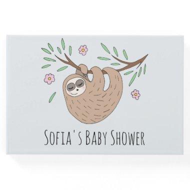 Cute Sleeping Sloth Animal and Name Baby Shower Guest Book