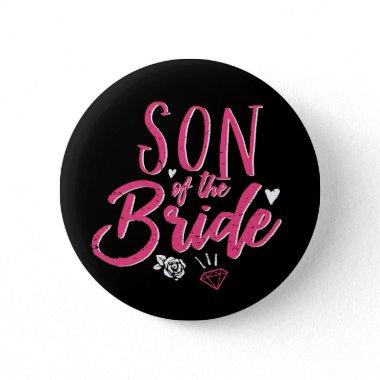 Cute Son of The Bride Pink Calligraphy Script Button