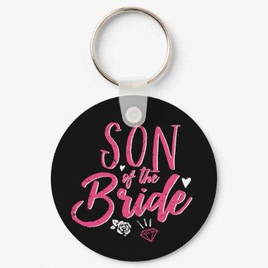 Cute Son of The Bride Pink Calligraphy Script Keychain