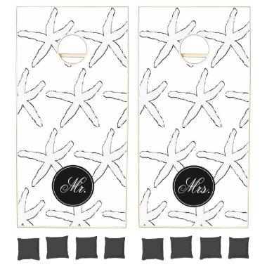 Cute Starfish Pattern Mr & Mrs Black White Elegant Cornhole Set