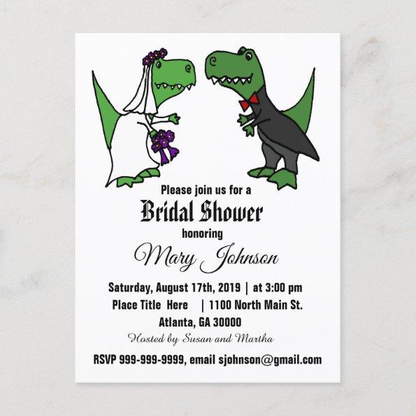Cute T-rex Dinosaur Bride and Groom Bridal Shower Invitation PostInvitations