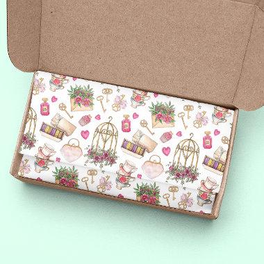 Cute Tea & Flowers Pattern Tissue Paper