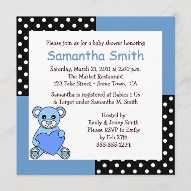 Cute Teddy Bear Baby Shower Invitations Blue Black