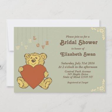 Cute Teddy Bear with Love Bridal Shower Invitations