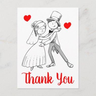 Cute Thank You Cartoon Bride Groom Red Wedding PostInvitations