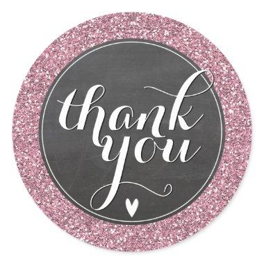 CUTE THANK YOU SEAL modern plain glitter baby pink