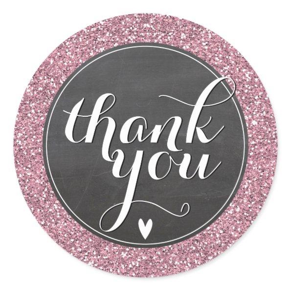 CUTE THANK YOU SEAL modern plain glitter baby pink
