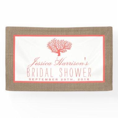 Cute Tropical Coral Beach Burlap Bridal Shower Banner