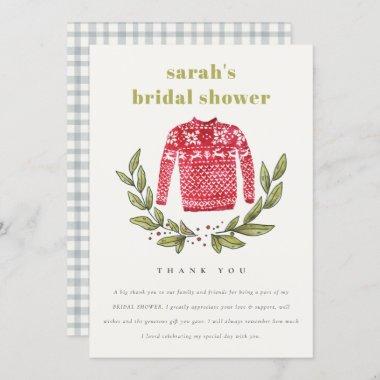 Cute Ugly Sweater Winter Christmas Bridal Shower Thank You Invitations