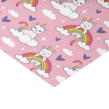 Cute Unicorn Cat Rainbow Pattern Valentine's Day Tissue Paper