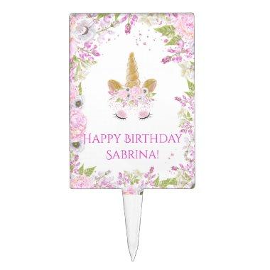 Cute Unicorn Pink Birthday Party WhimsicalArtwork™ Cake Topper
