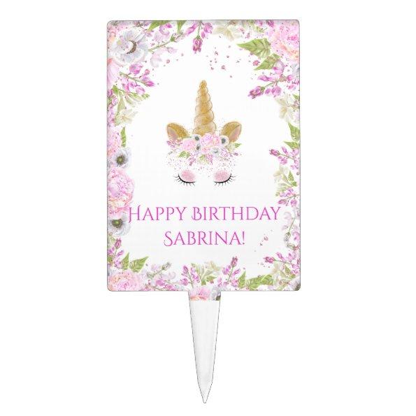 Cute Unicorn Pink Birthday Party WhimsicalArtwork™ Cake Topper