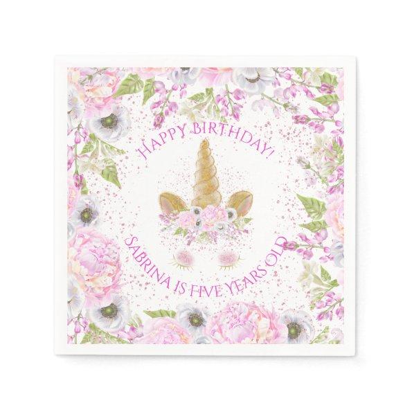 Cute Unicorn Pink Birthday Party WhimsicalArtwork™ Napkins