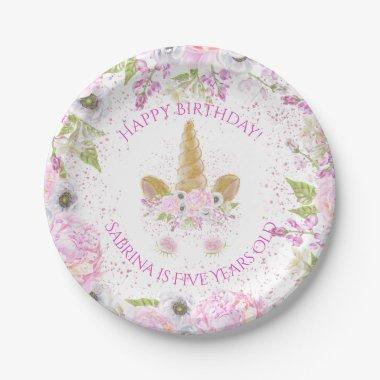 Cute Unicorn Pink Birthday Party WhimsicalArtwork™ Paper Plates