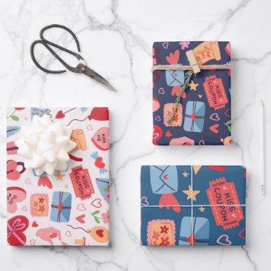Cute Valentine's Day Pattern Heart and Love Wrapping Paper Sheets