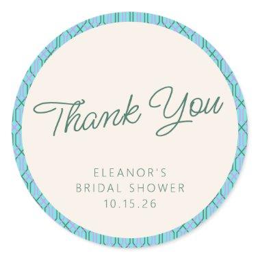 Cute Vintage Blue Green Bridal Shower Thank You Classic Round Sticker