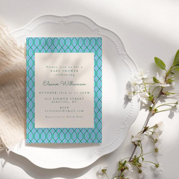 Cute Vintage Blue Green Geometric Baby Shower