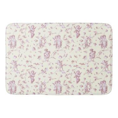 Cute Vintage Cherub Cupid Angels Pink Floral Toile Bath Mat