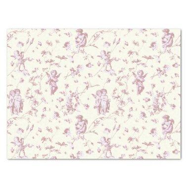 Cute Vintage Cherub Cupid Angels Pink Floral Toile Tissue Paper