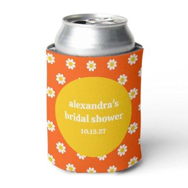 Cute Vintage Orange Daisies Bridal Shower Custom Can Cooler