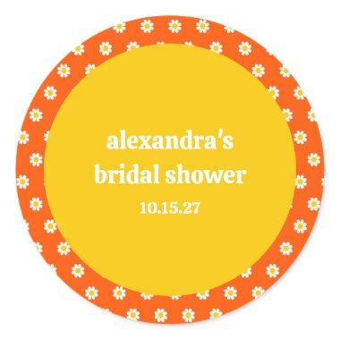 Cute Vintage Orange Daisies Bridal Shower Custom Classic Round Sticker