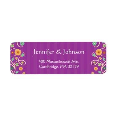 Cute Violet Purple Swirl Floral Stylish RSVP Label
