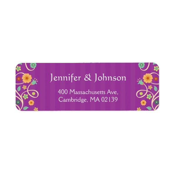 Cute Violet Purple Swirl Floral Stylish RSVP Label
