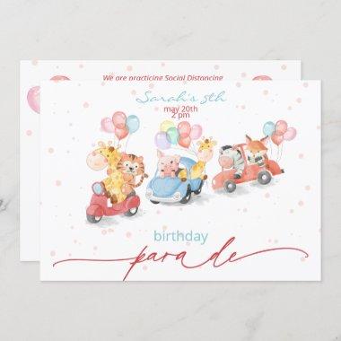 Cute Watercolor Animals Birthday Parade Invitations