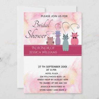Cute watercolor funny colorful whimsy cats Invitations