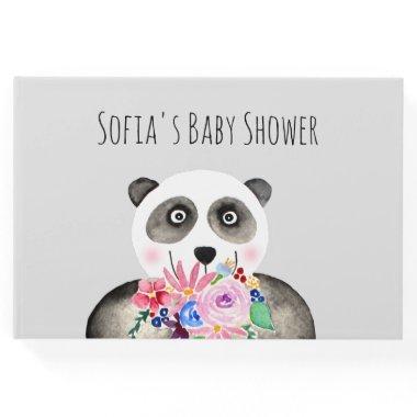 Cute Watercolor Panda Bear and Flowers Baby Shower Guest Book