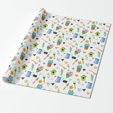 Cute Watercolor Spring Flower Pattern Happy Easter Wrapping Paper