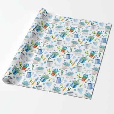 Cute Watercolor Spring Flower Pattern Happy Easter Wrapping Paper