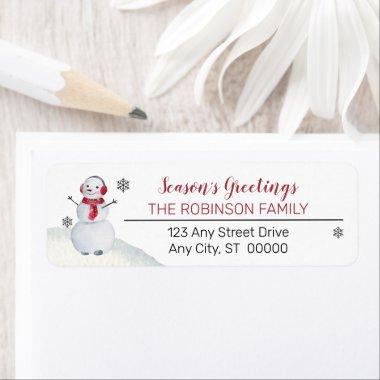 Cute Waving Snowman Season's Greetings Family Label