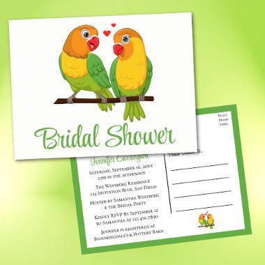 Cute Wedding Birds Green Lovebird Bridal Shower Invitation PostInvitations