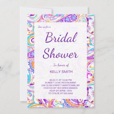 Cute white colorful paisley design bridal shower Invitations
