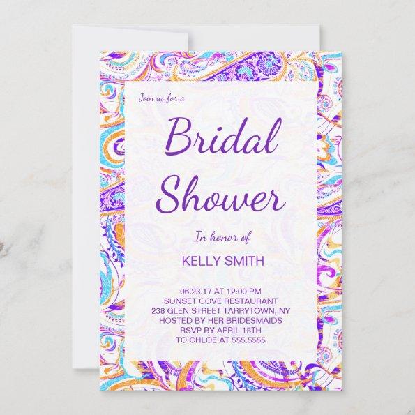 Cute white colorful paisley design bridal shower Invitations