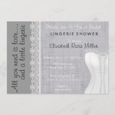 Cute White Lace Corset Lingerie Bridal Shower Invitations