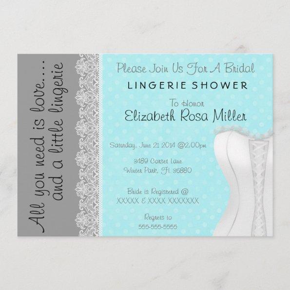 Cute White Lace Corset Lingerie Bridal Shower Invitations