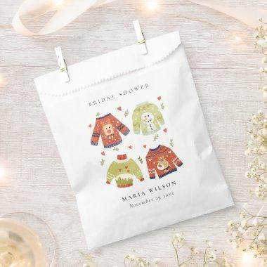 Cute Winter Heart Leafy Ugly Sweater Bridal Shower Favor Bag