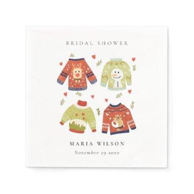 Cute Winter Heart Leafy Ugly Sweater Bridal Shower Napkins