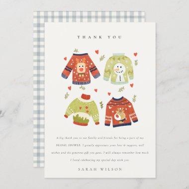 Cute Winter Heart Leafy Ugly Sweater Bridal Shower Thank You Invitations