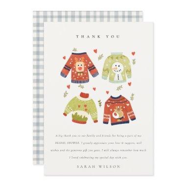 Cute Winter Heart Leafy Ugly Sweater Bridal Shower Thank You Invitations